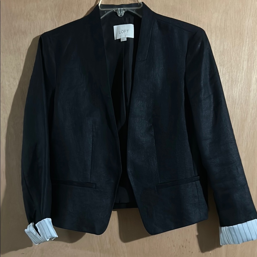 LOFT Midnight Black Blazer with Striped Cuffs